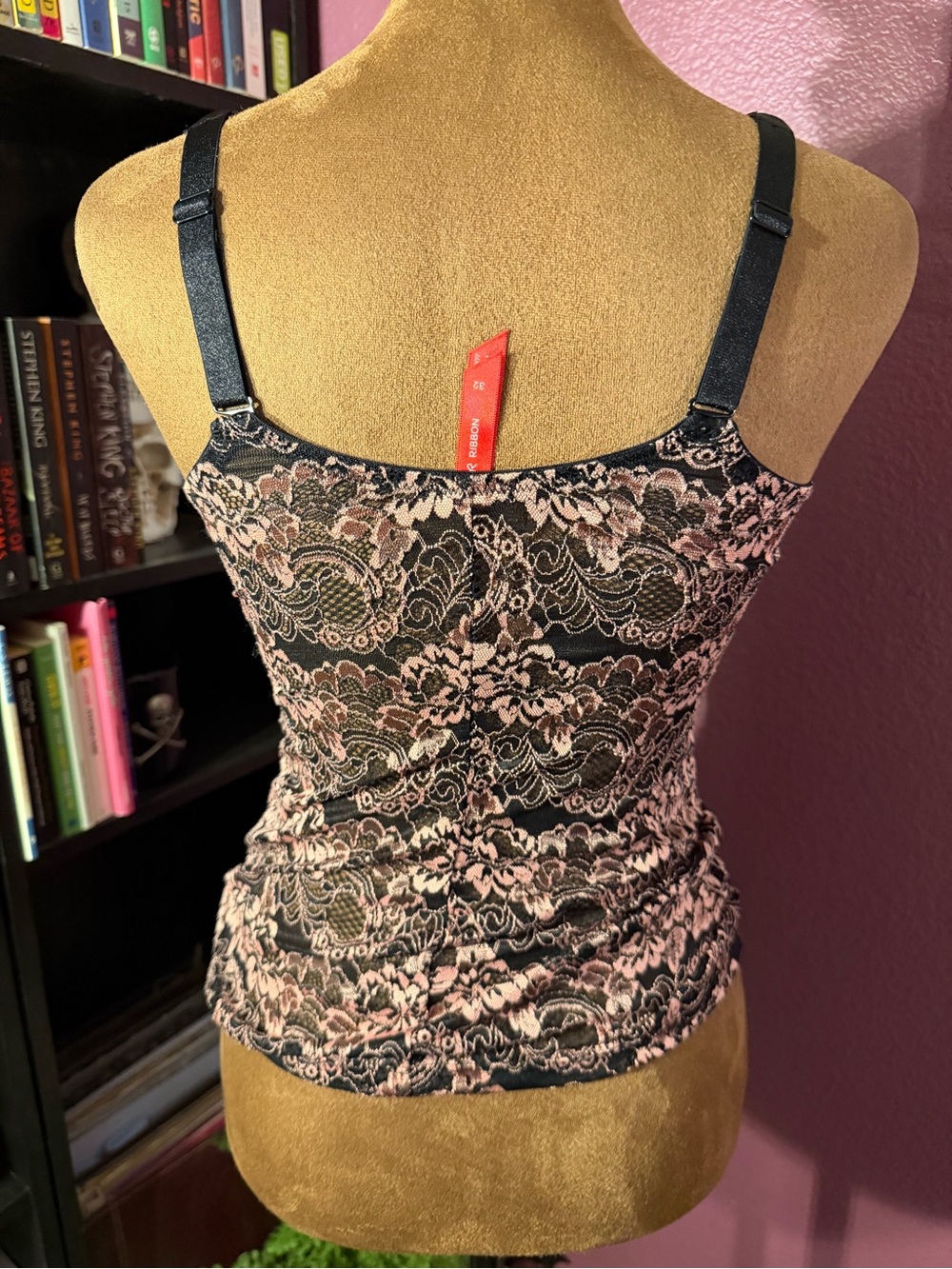 Lace Camisole Tank Top - Black & Light Pink- goth, Fairygrunge, fem - Picture 4 of 5